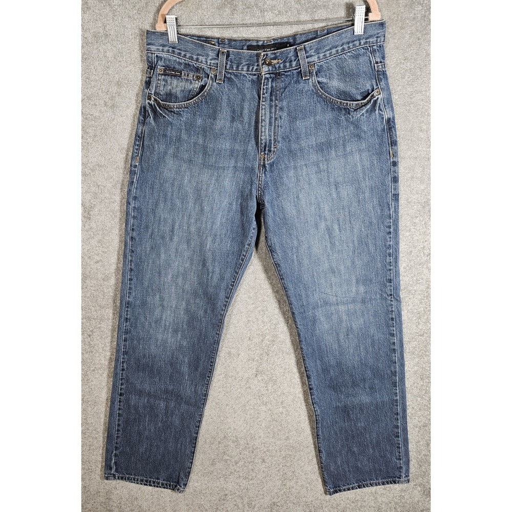 Calvin Klein Relaxed Straight Jeans Mens Size 36x34 Blue Medium Wash 5 Pocket